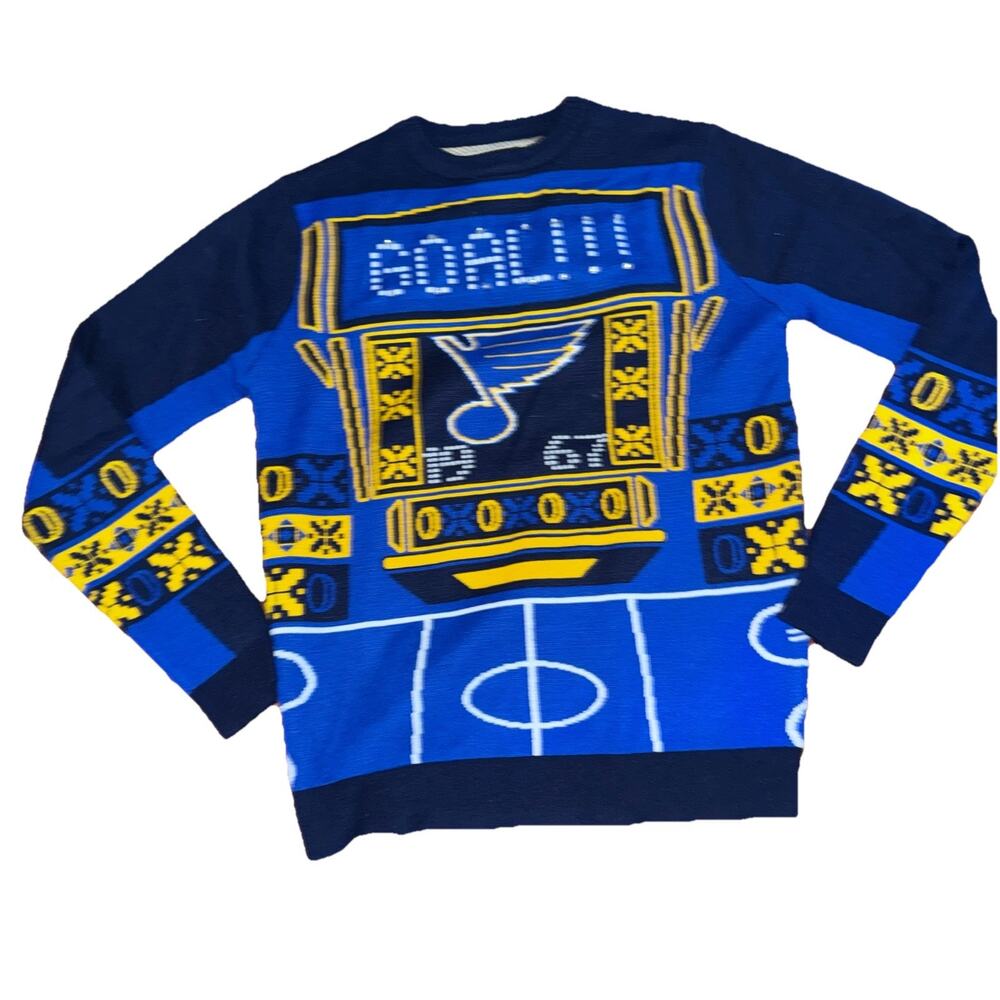 St. Louis Blues Hockey Light Up Ugly Christmas Holiday Sweater Size Medium ￼